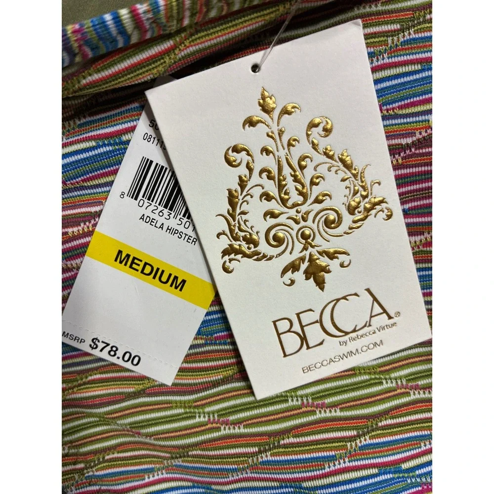 BECCA by Rebecca Virtue Adela Striped Bikini Set Multi Color Medium NWT